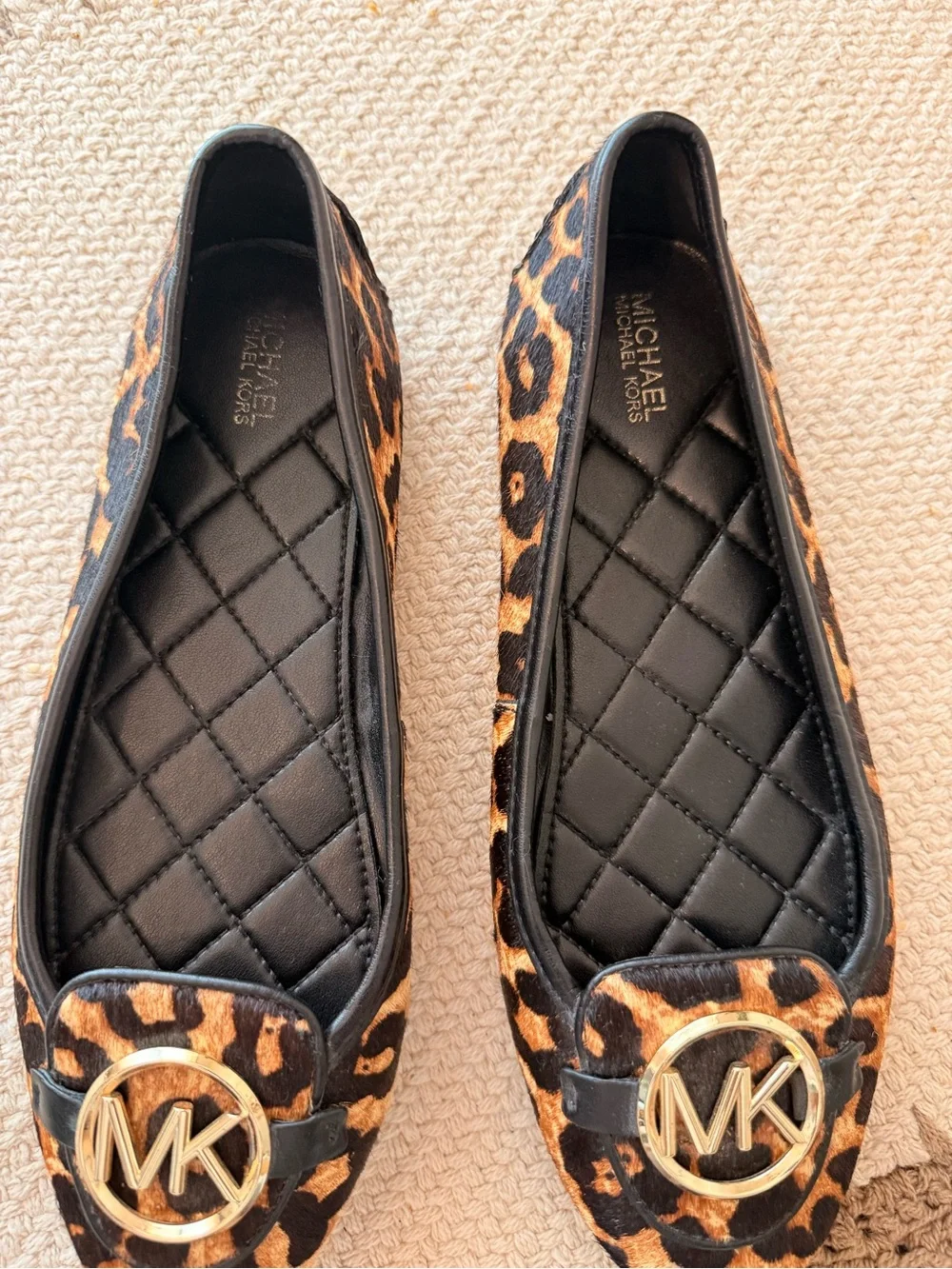 Michael Kors Leopard Calf-Hair Gold Logo Ballet Flats Women’s Sz 7